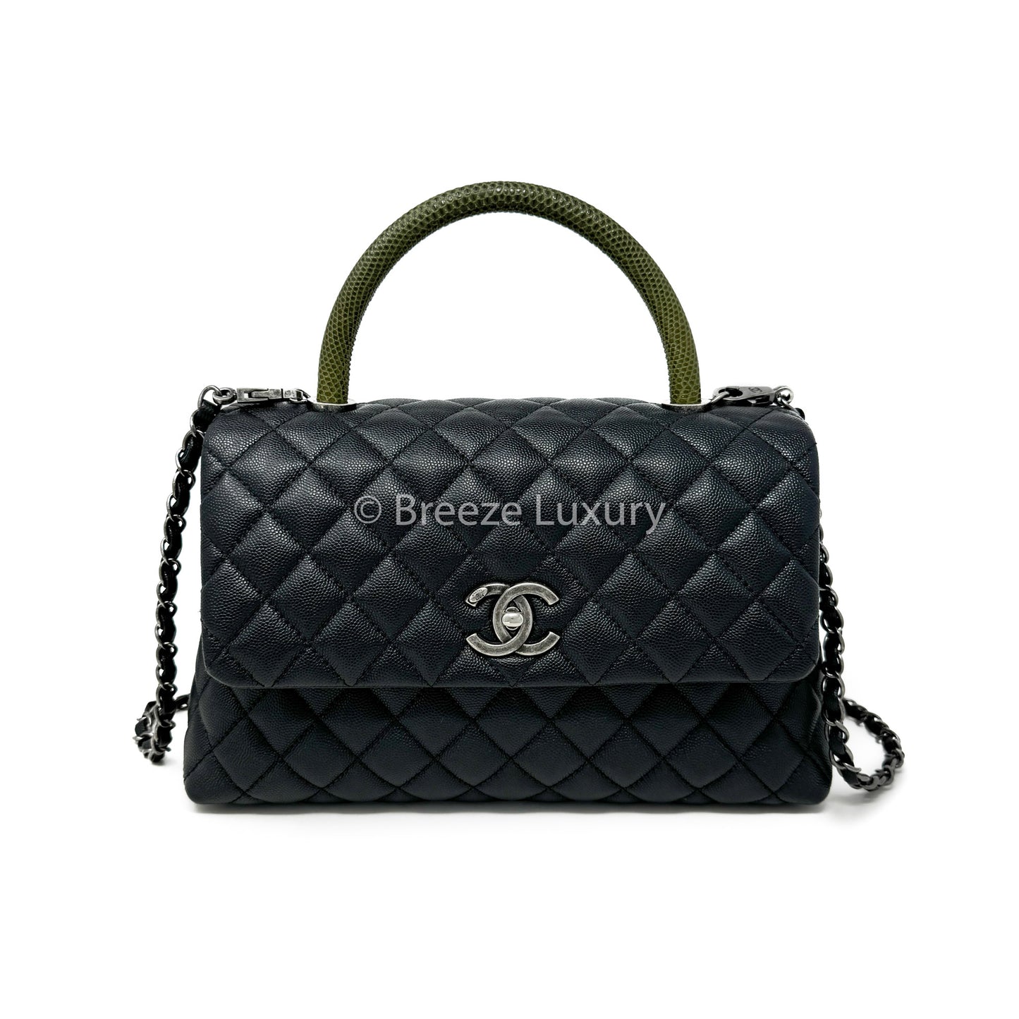 Chanel Caviar Lizard Quilted Medium Coco Handle