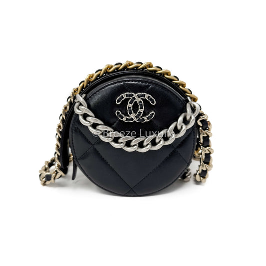 Chanel 19 Round Clutch With Chain Black