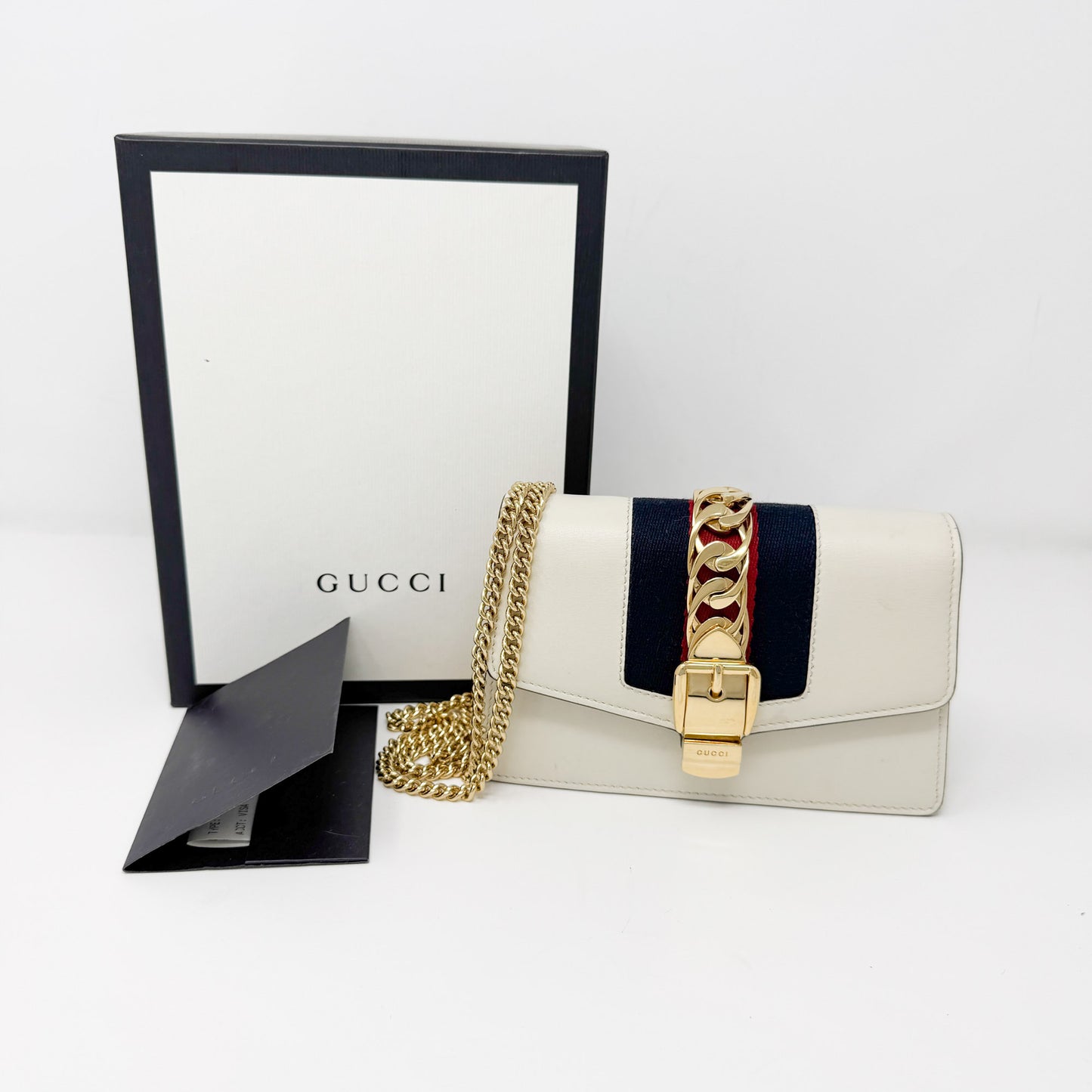 Gucci Cream Leather Web Mini Sylvie Chain Bag