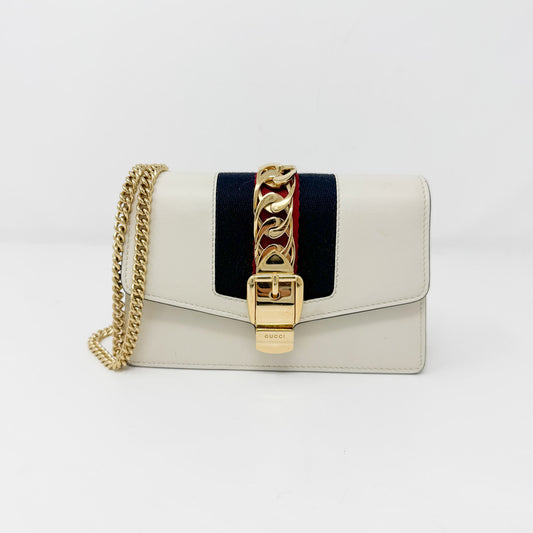 Gucci Cream Leather Web Mini Sylvie Chain Bag