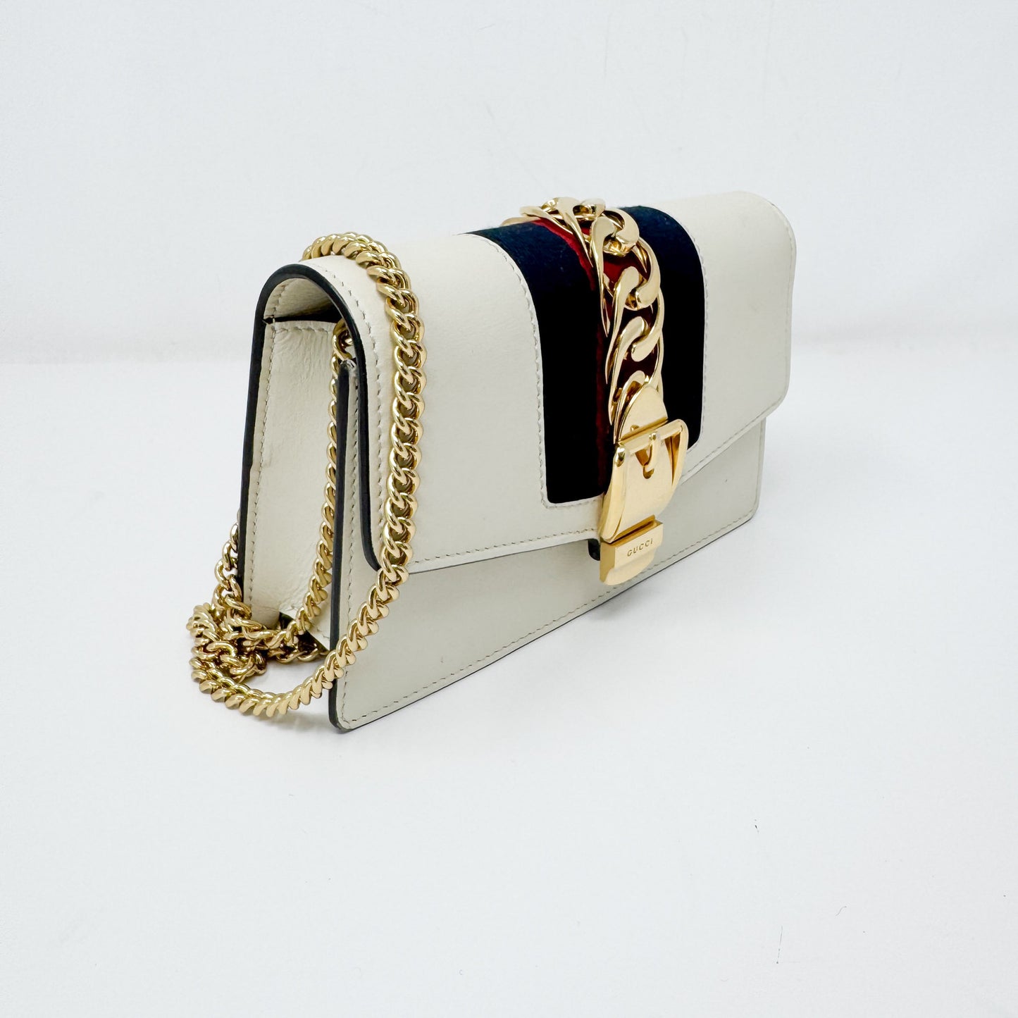 Gucci Cream Leather Web Mini Sylvie Chain Bag