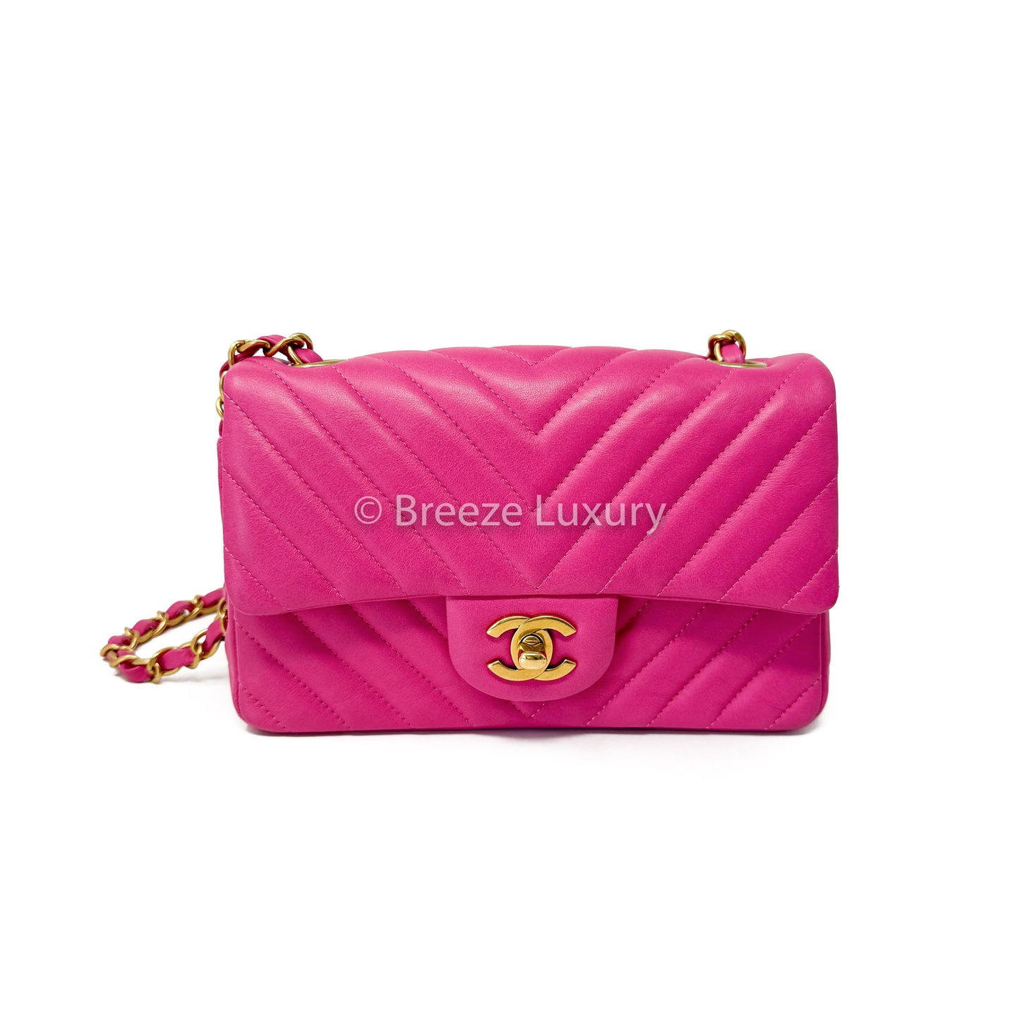 Chanel Pink Chevron Mini Rectangular Flap