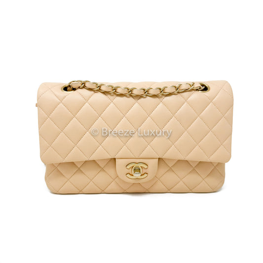 Chanel Beige Lambskin Medium Double Flap Bag