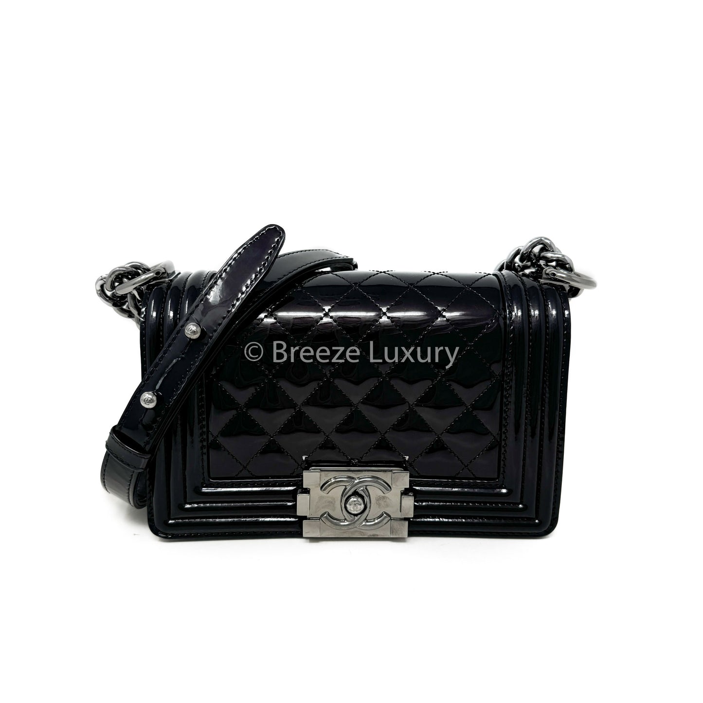 Chanel Small Black Patent Boy Bag