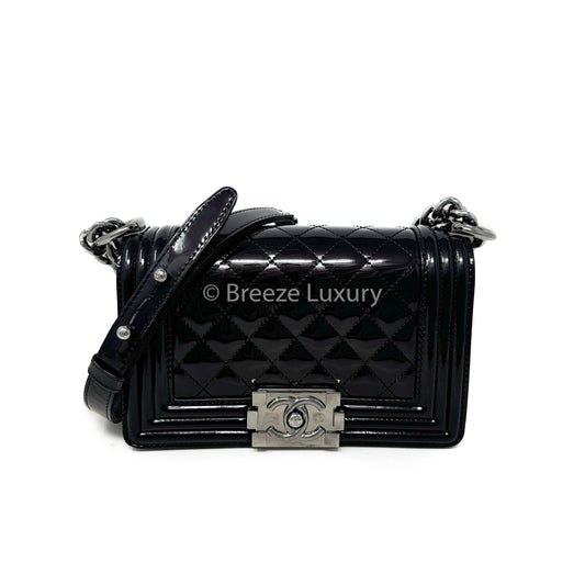 Chanel Small Black Patent Boy Bag