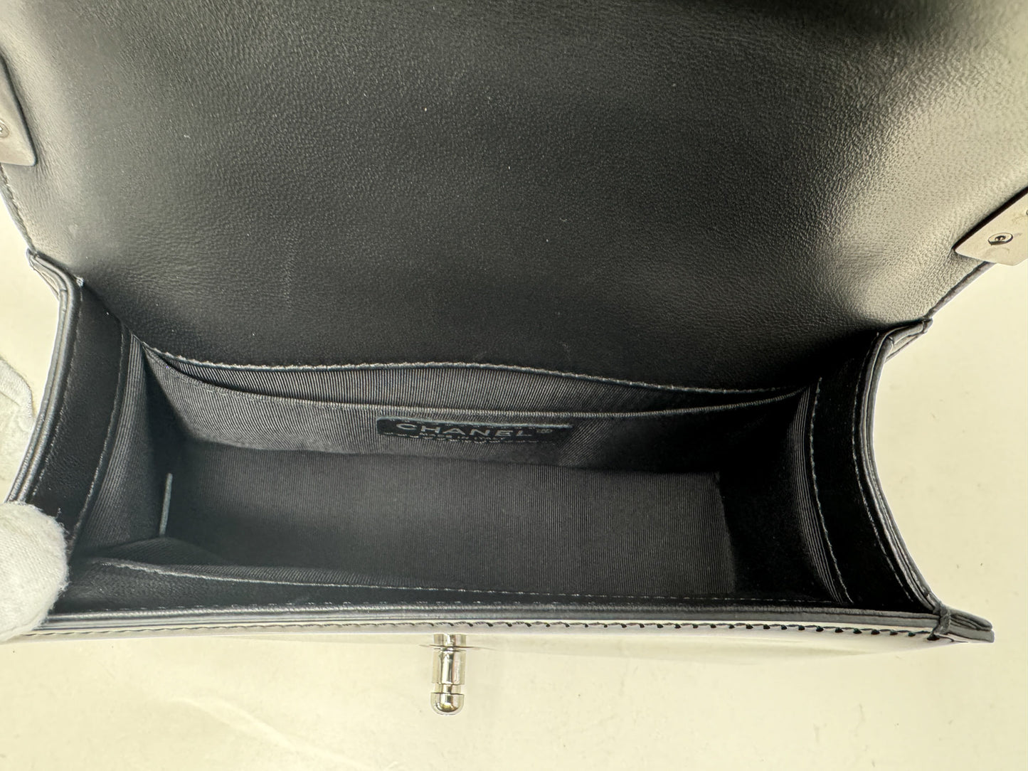 Chanel Small Black Patent Boy Bag