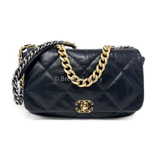 Chanel Lambskin Quilted Large Chanel 19 Flap Black