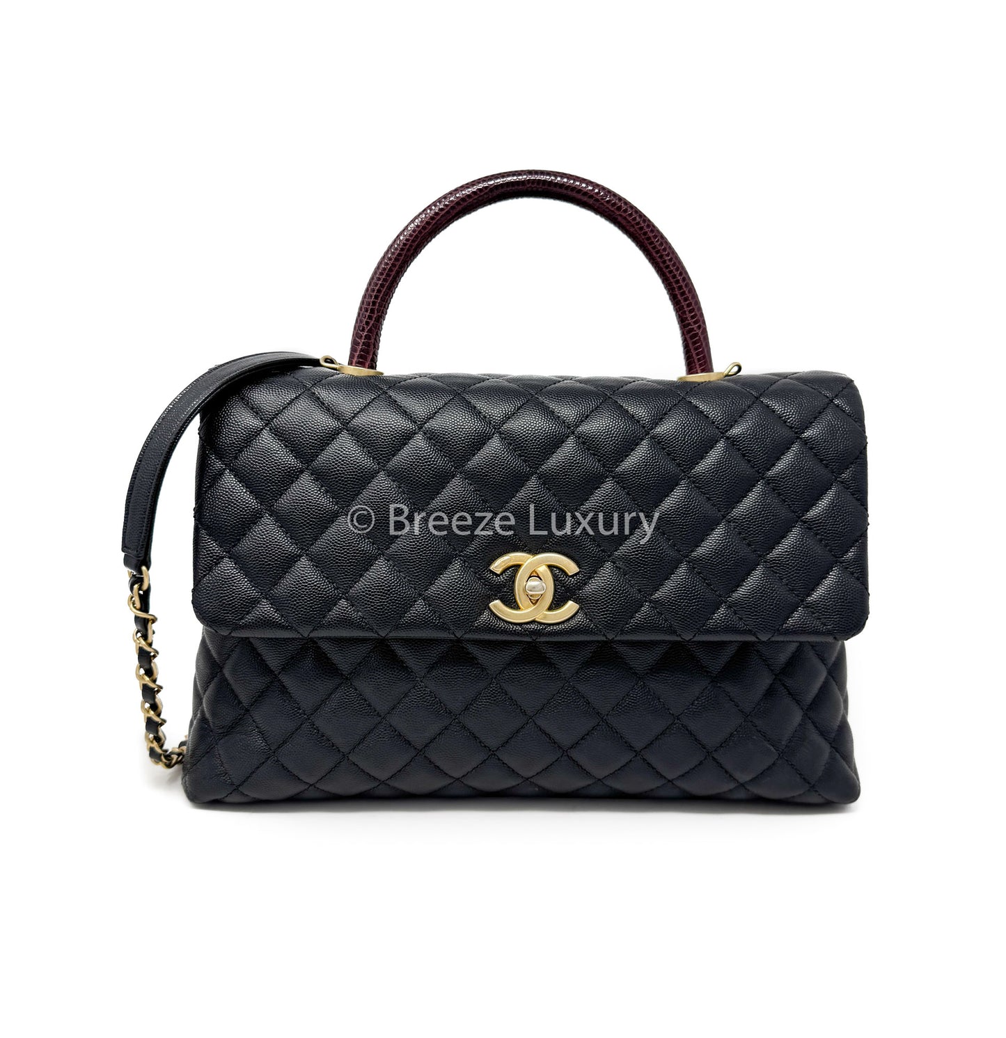 Chanel Black Caviar Lizard Coco Handle Flap Bag