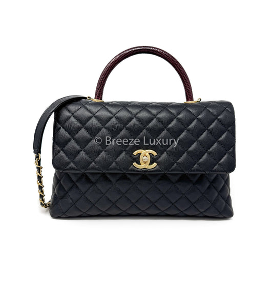 Chanel Black Caviar Lizard Coco Handle Flap Bag