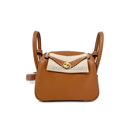 Hermes Taurillon Mini Lindy Gold