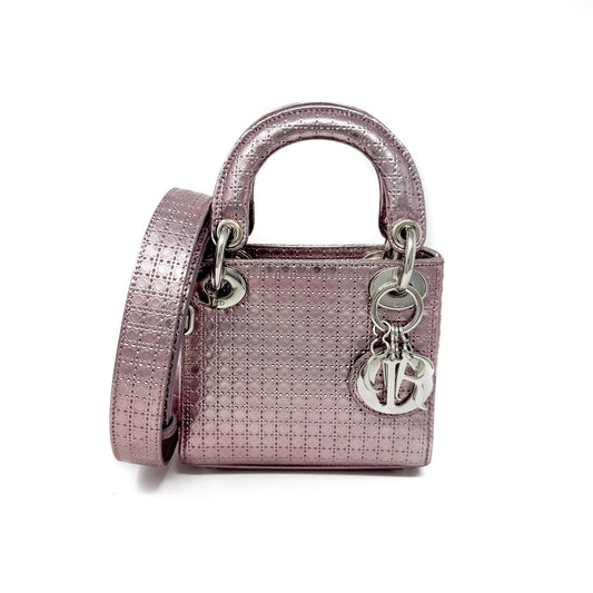 Christian Dior Metallic Pink Mini Lady Dior Bag