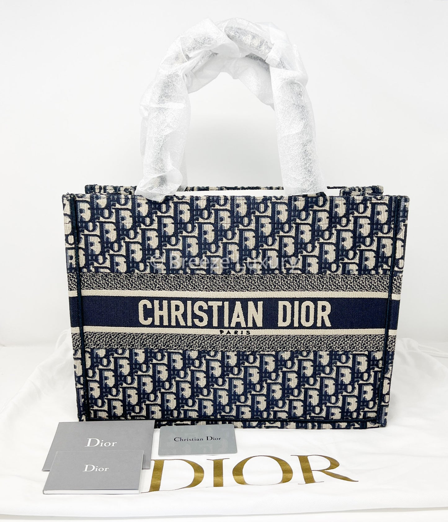 Christian Dior Book Medium Blue Oblique Embroidery Tote