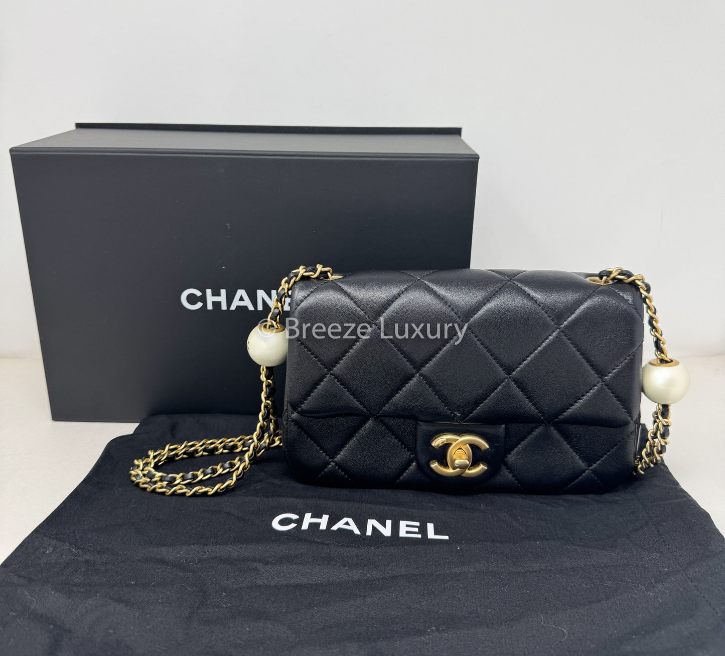 Chanel Black Quilted Lambskin Pearl Small Flap