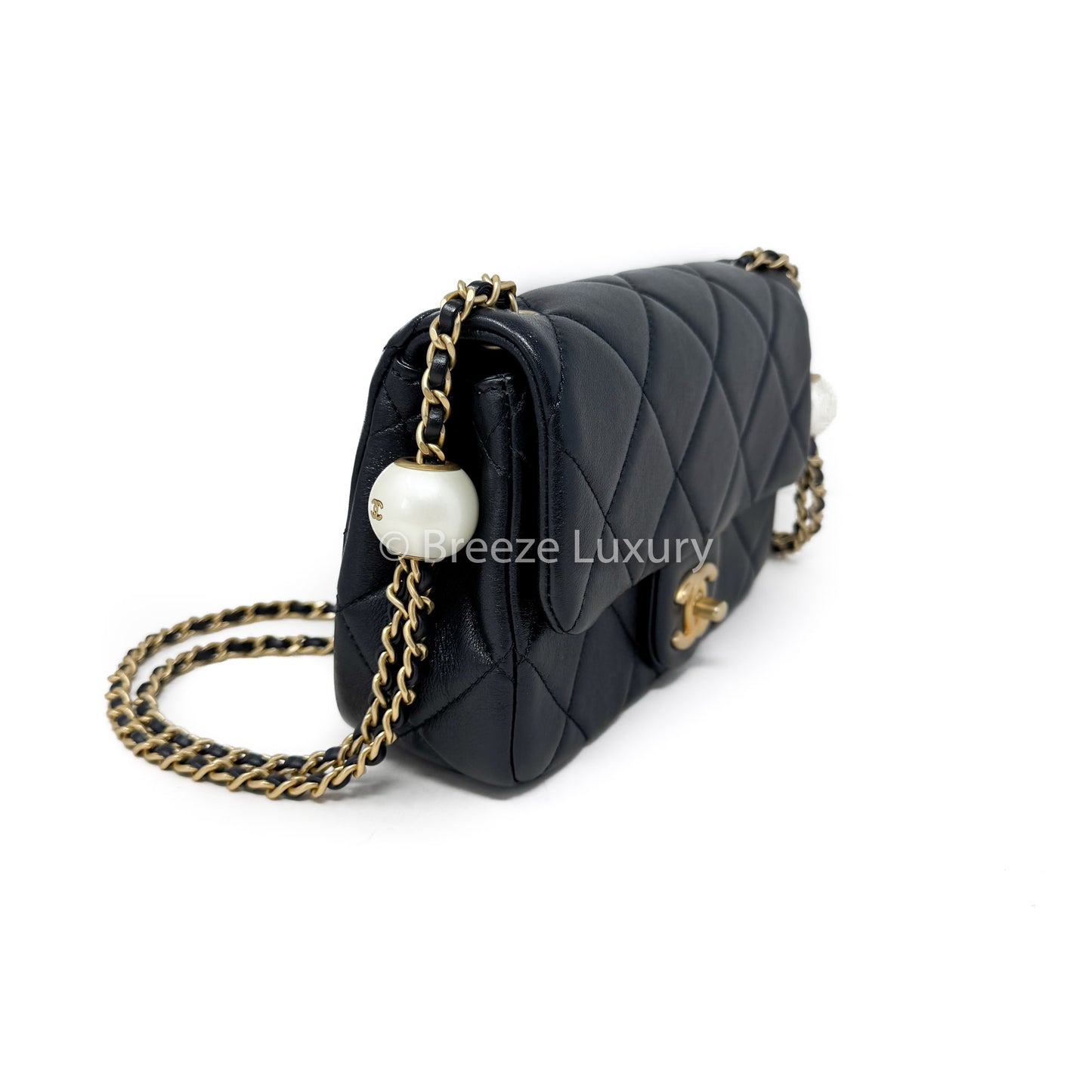 Chanel Black Quilted Lambskin Pearl Small Flap