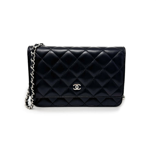 Chanel Black Lambskin Classic Wallet on Chain