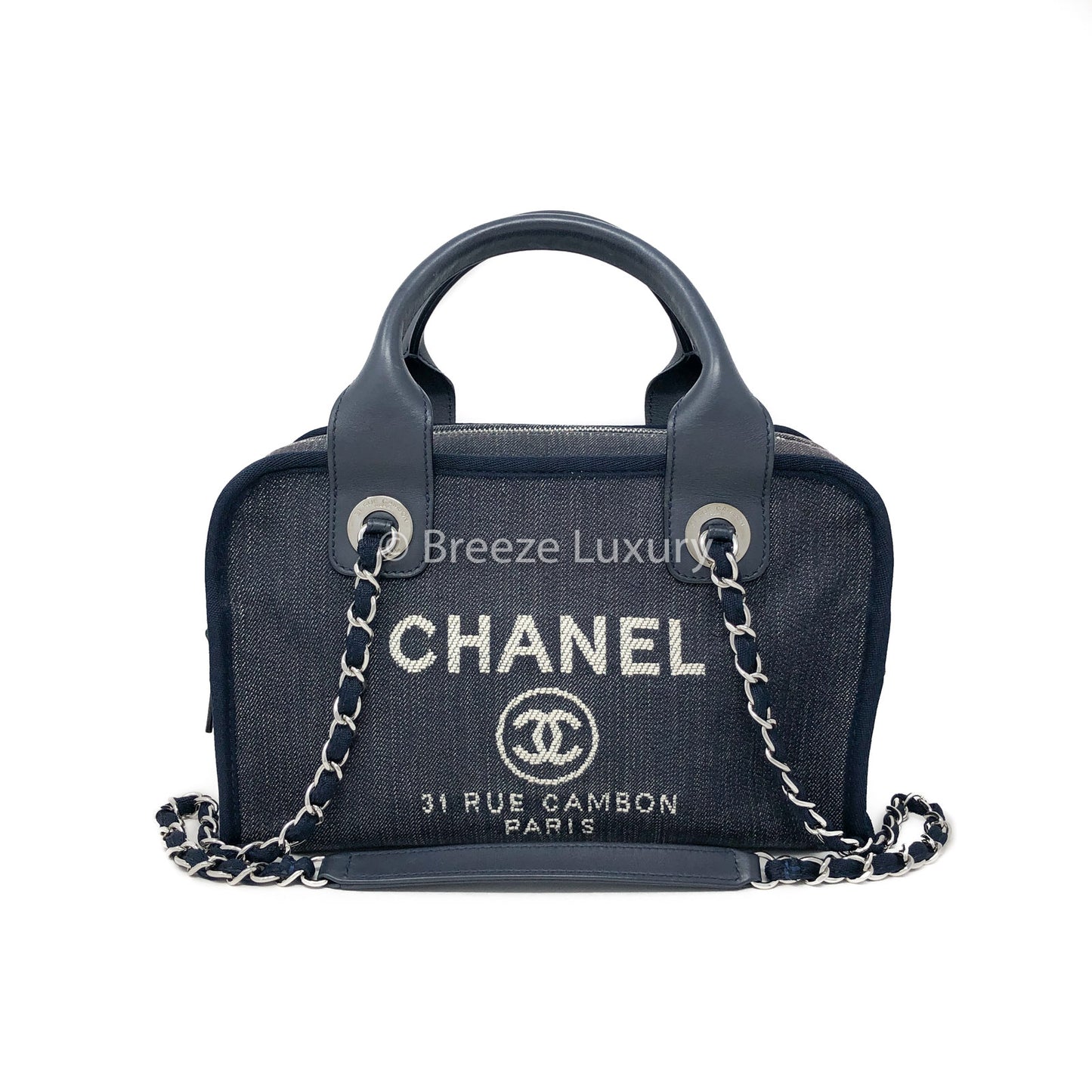 Chanel Blue Denim Deauville Bowling Bag