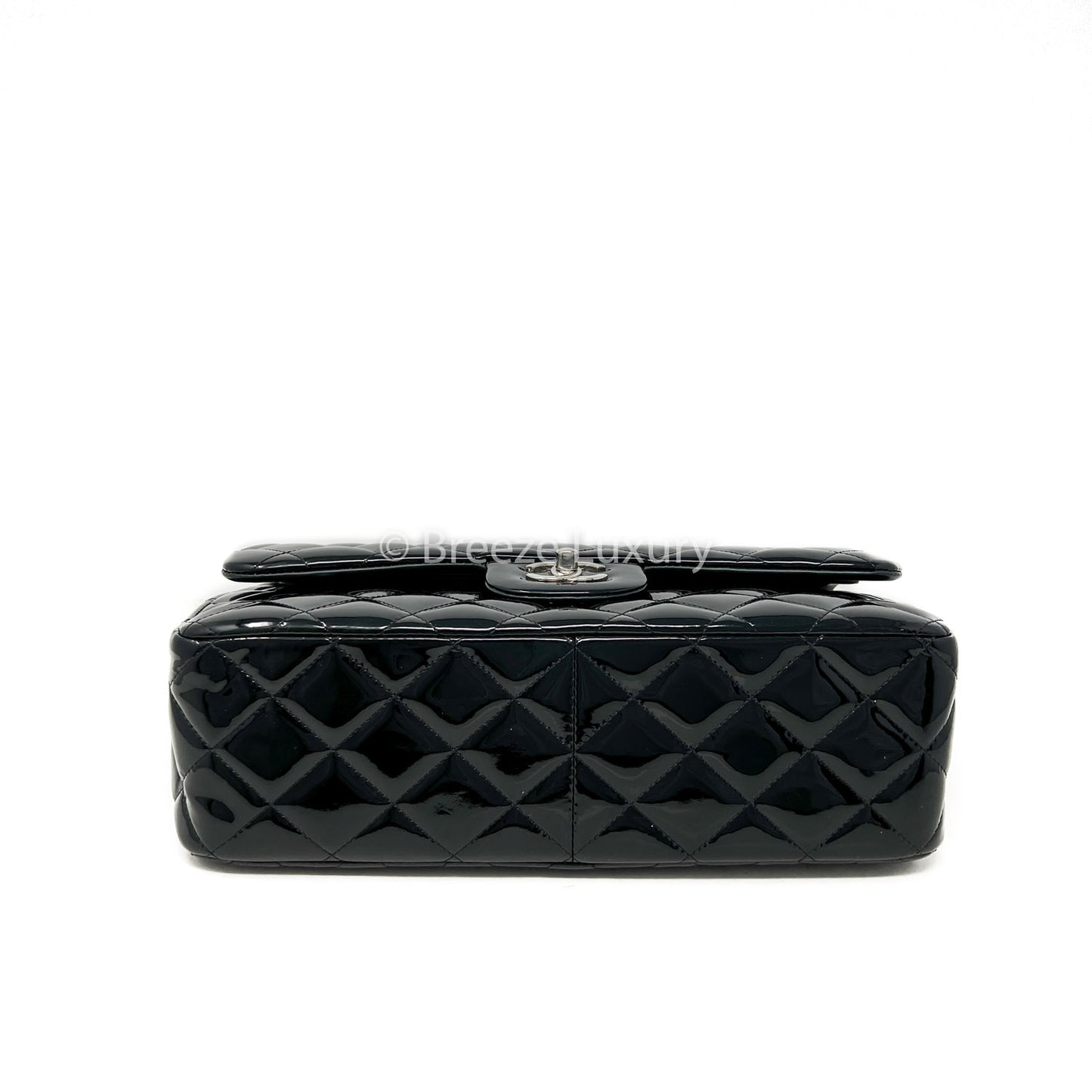 Chanel Black Patent Quilted Jumbo Double Flap
