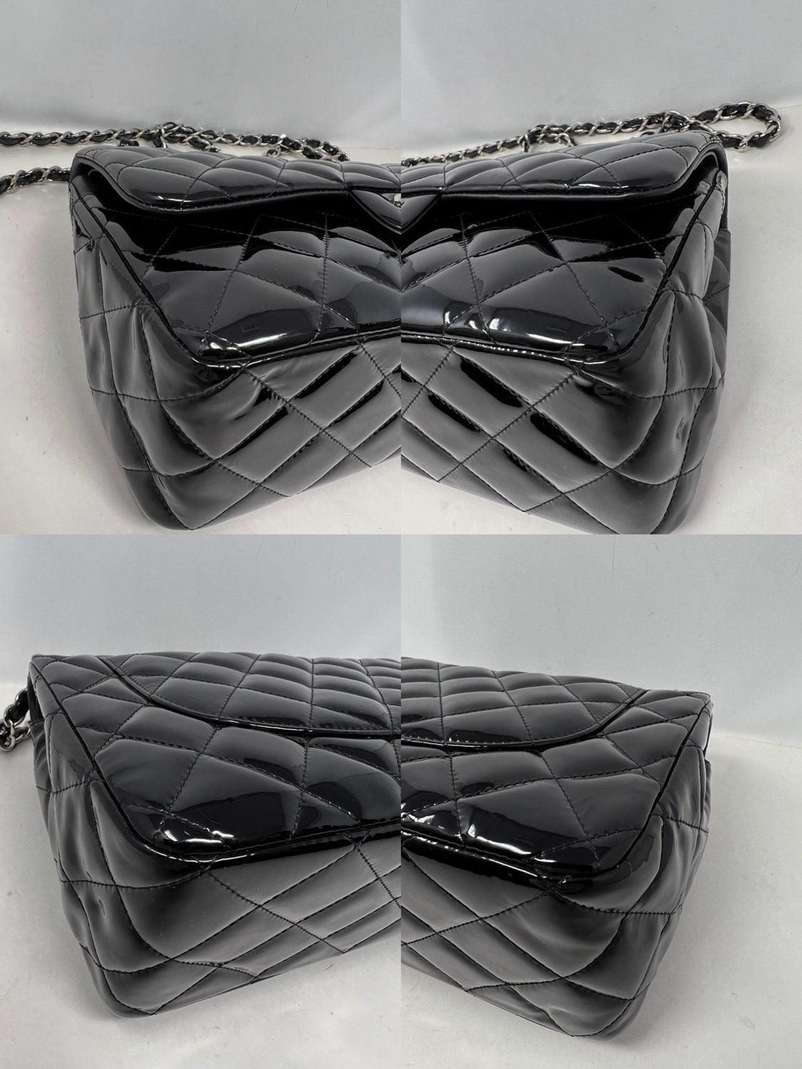 Chanel Black Patent Quilted Jumbo Double Flap