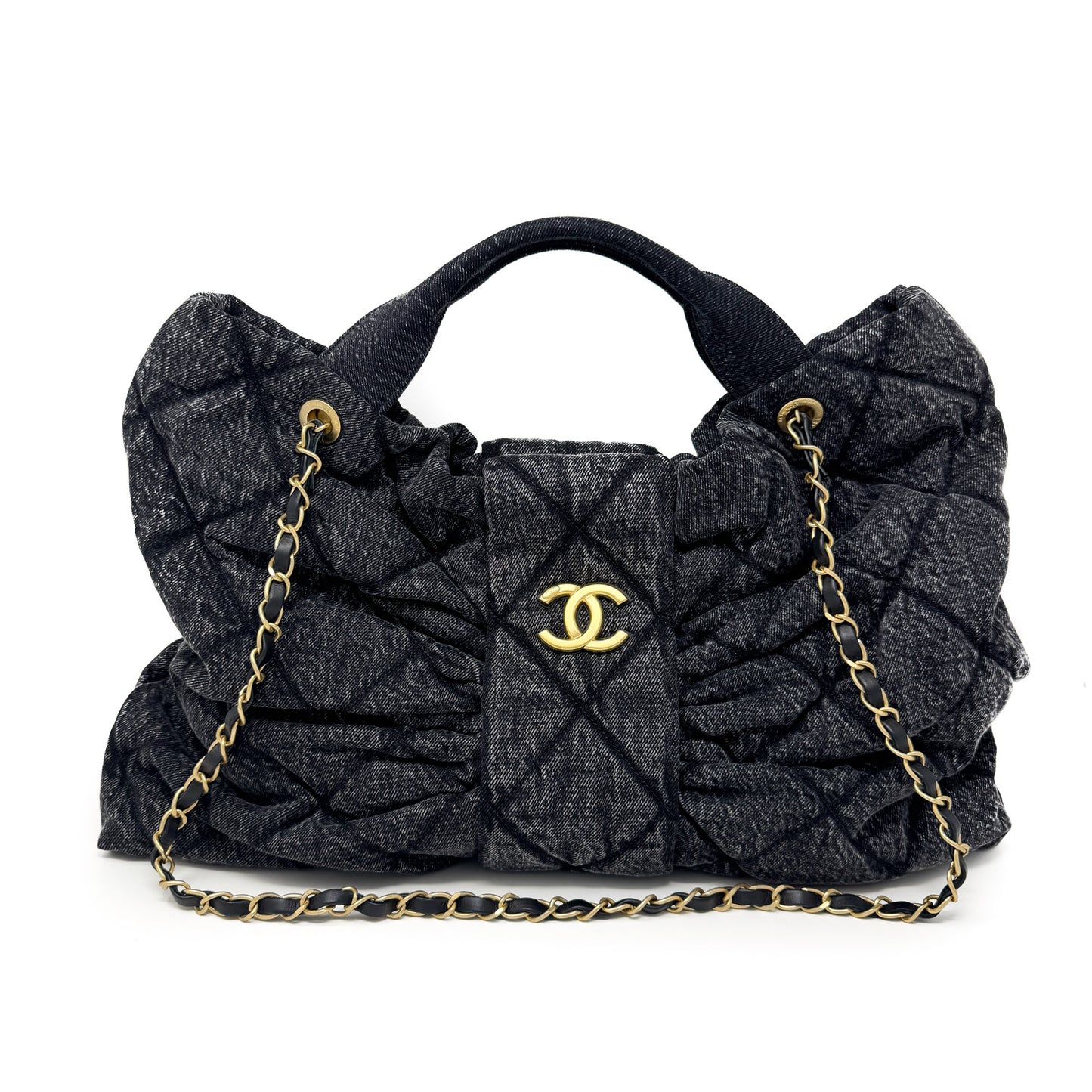 Chanel Maxi Bow Bag Black Washed Denim
