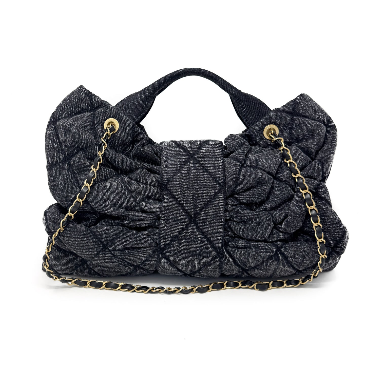 Chanel Maxi Bow Bag Black Washed Denim