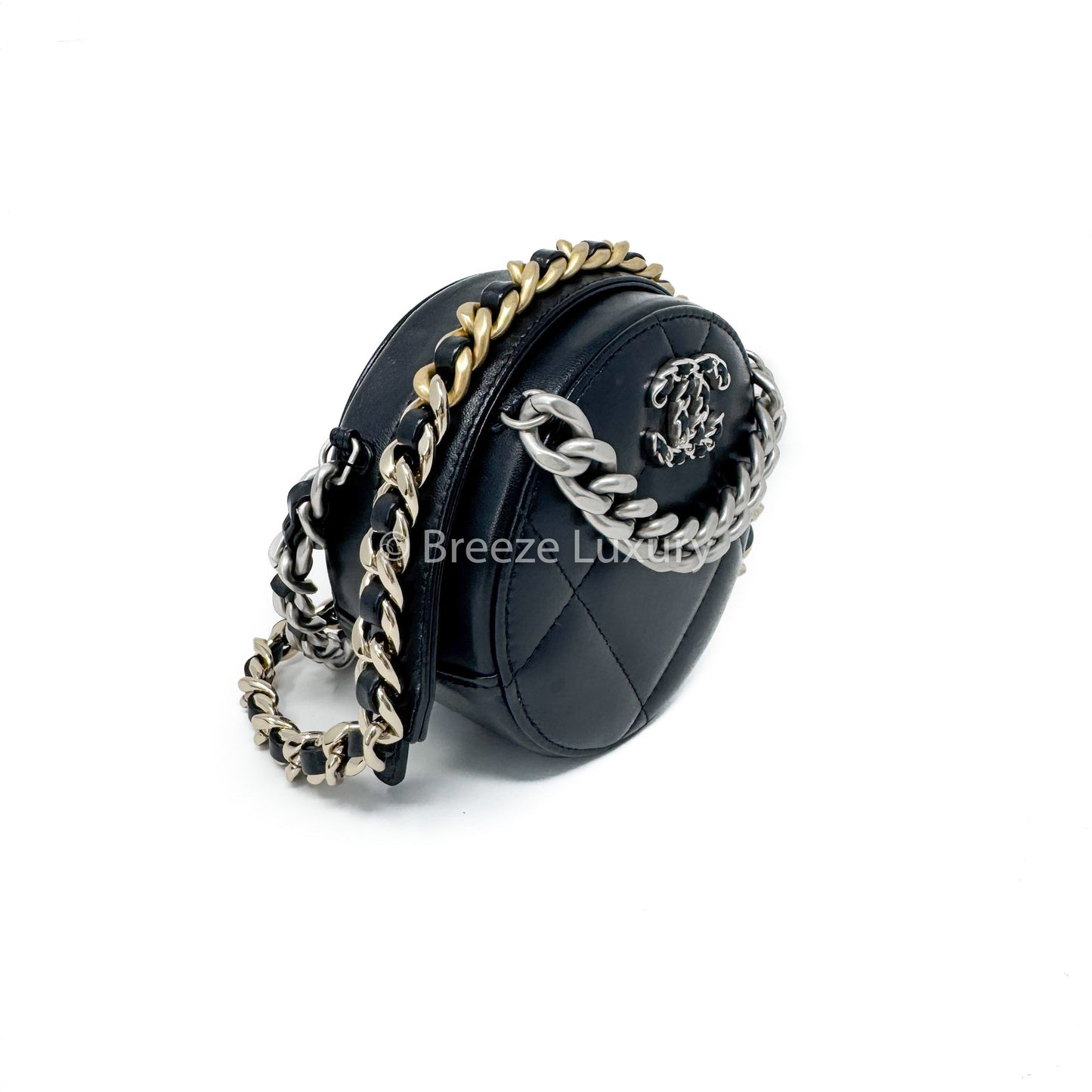 Chanel 19 Round Clutch With Chain Black