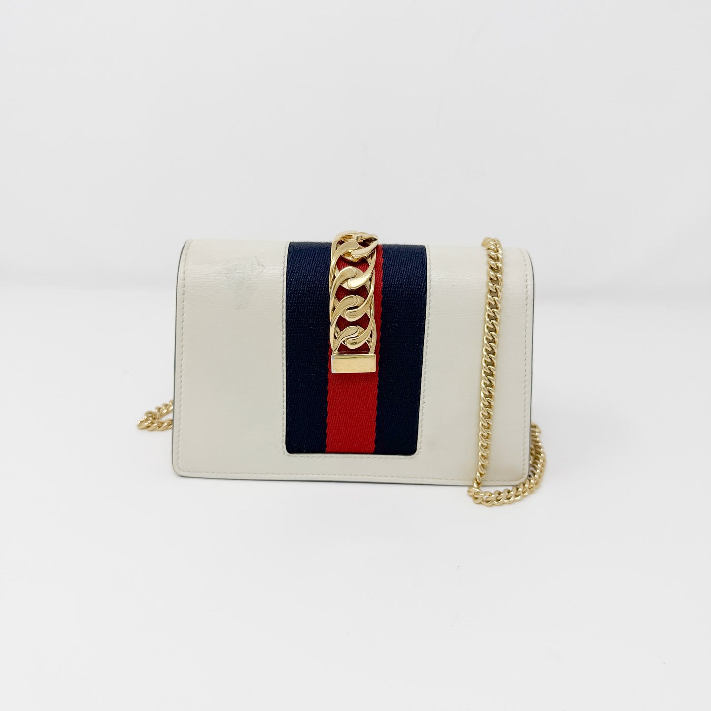 Gucci Cream Leather Web Mini Sylvie Chain Bag