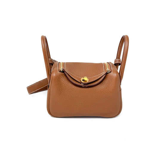 Hermes Taurillon Mini Lindy Gold