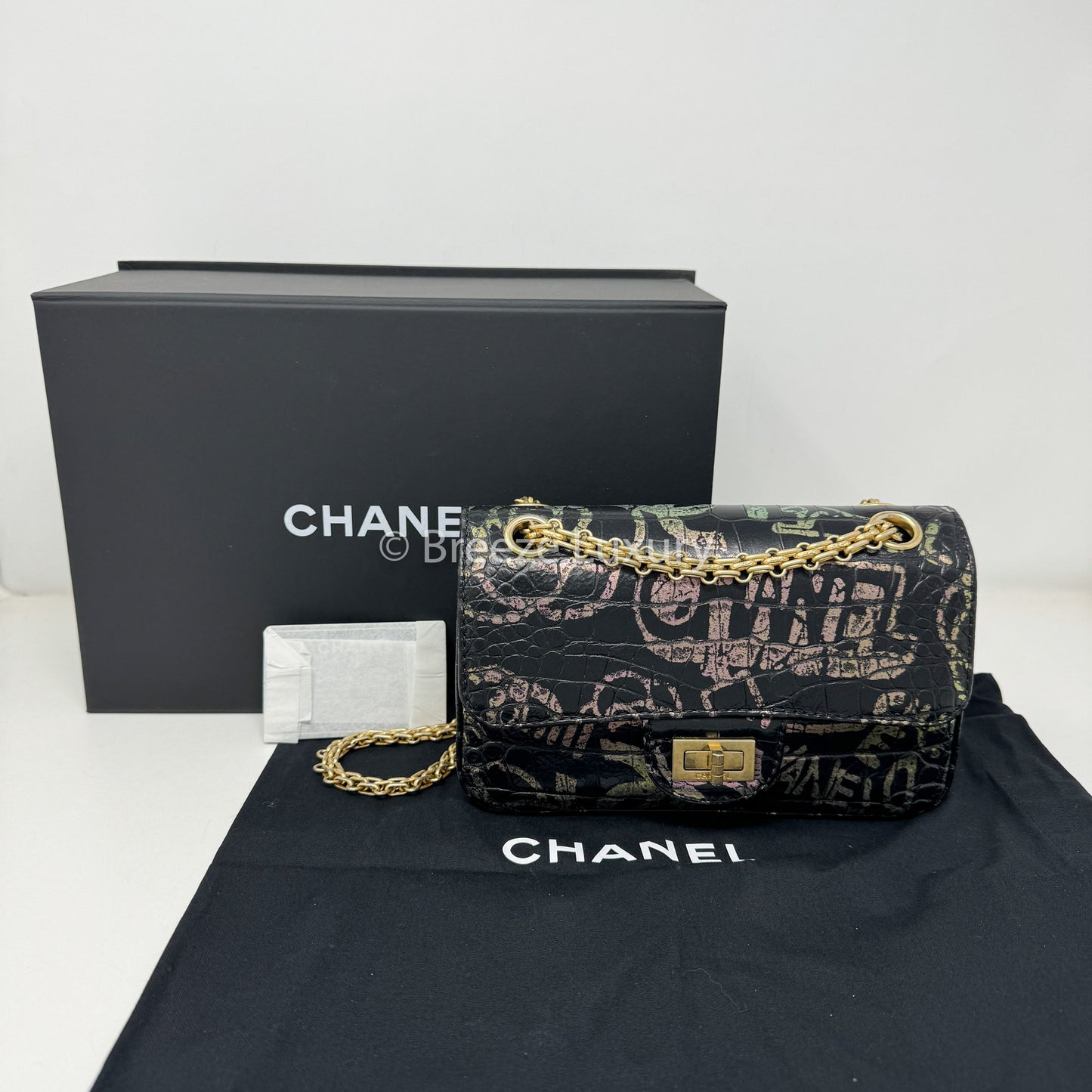 Chanel Croc Embossed Graffiti Mini 2.55 Reissue Flap