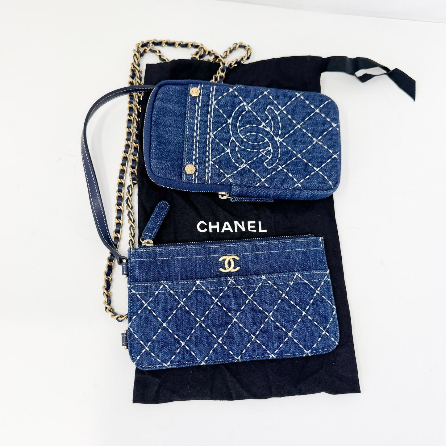 Chanel Phone Holder Denim Blue