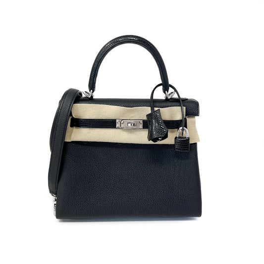 Hermes Black Kelly 25 Touch Lizard