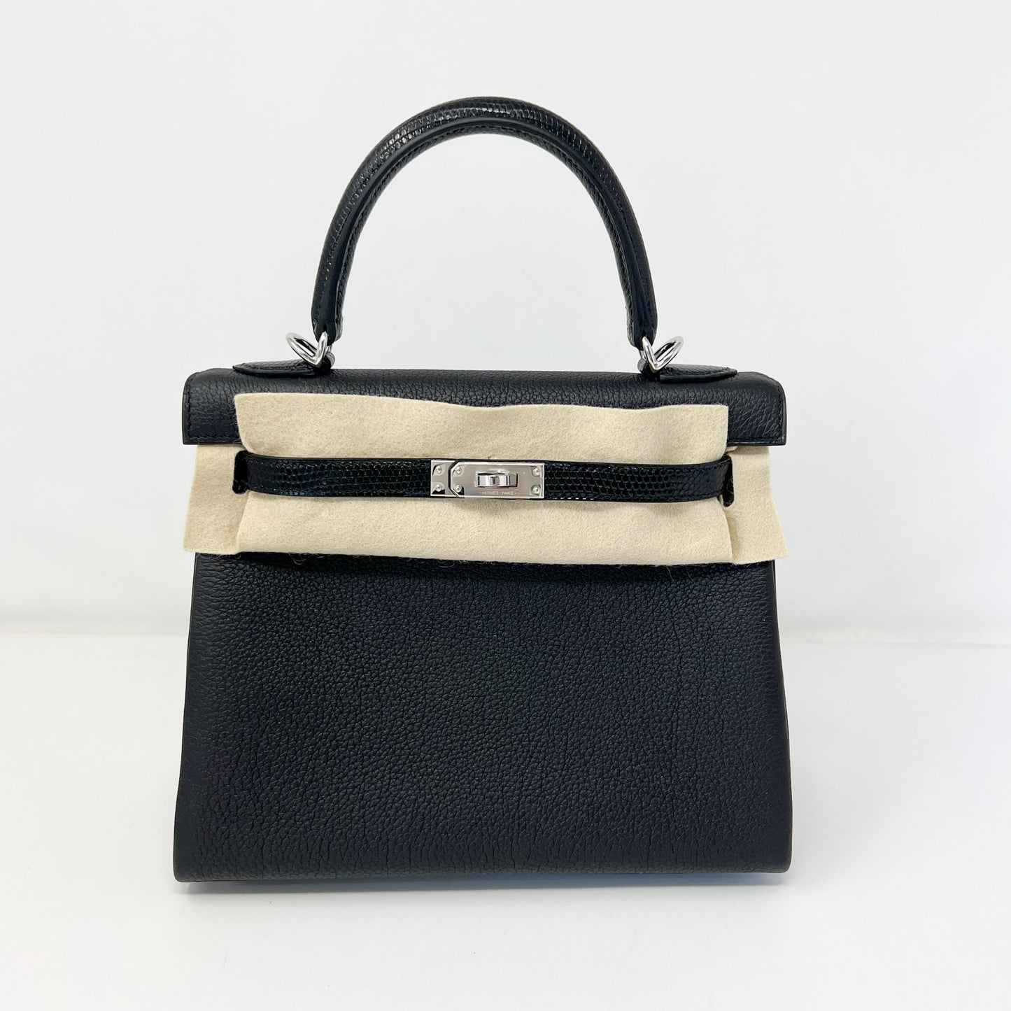 Hermes Black Kelly 25 Touch Lizard