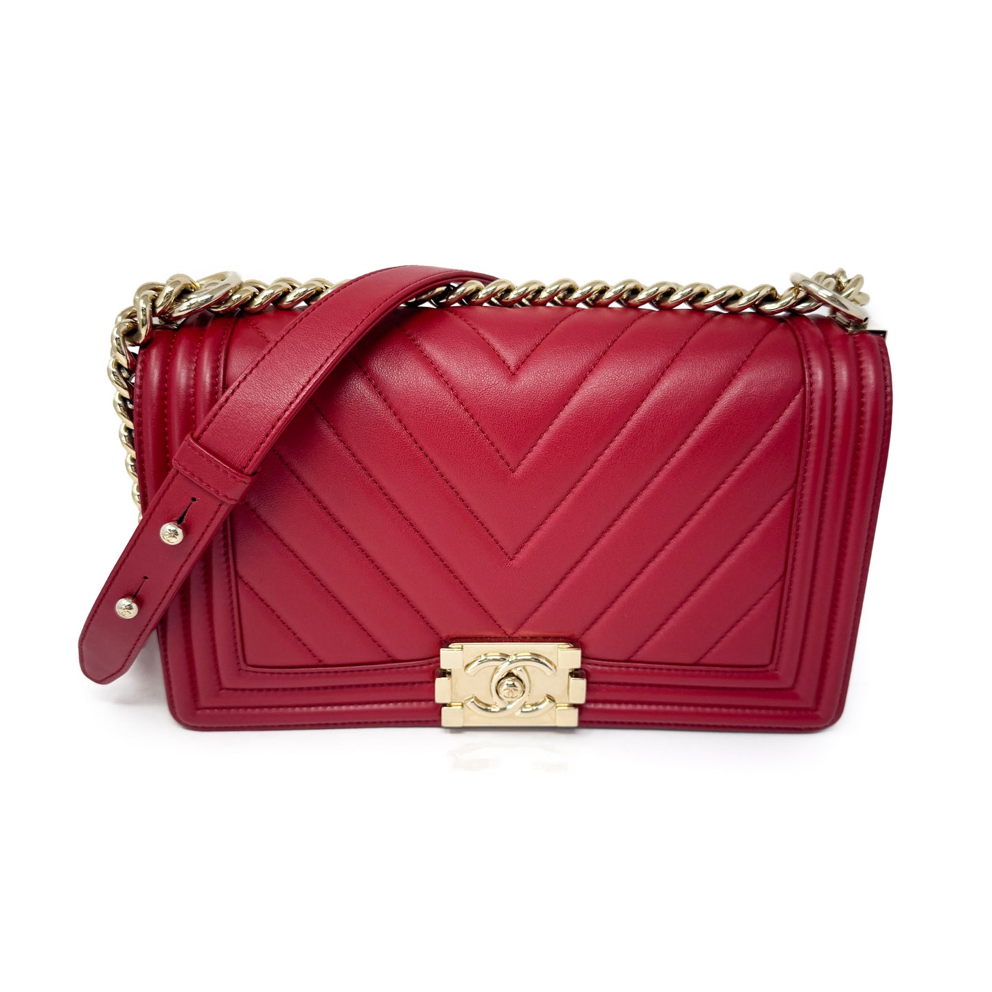 Chanel Medium Chevron Red Boy Flap
