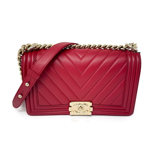 Chanel Medium Chevron Red Boy Flap