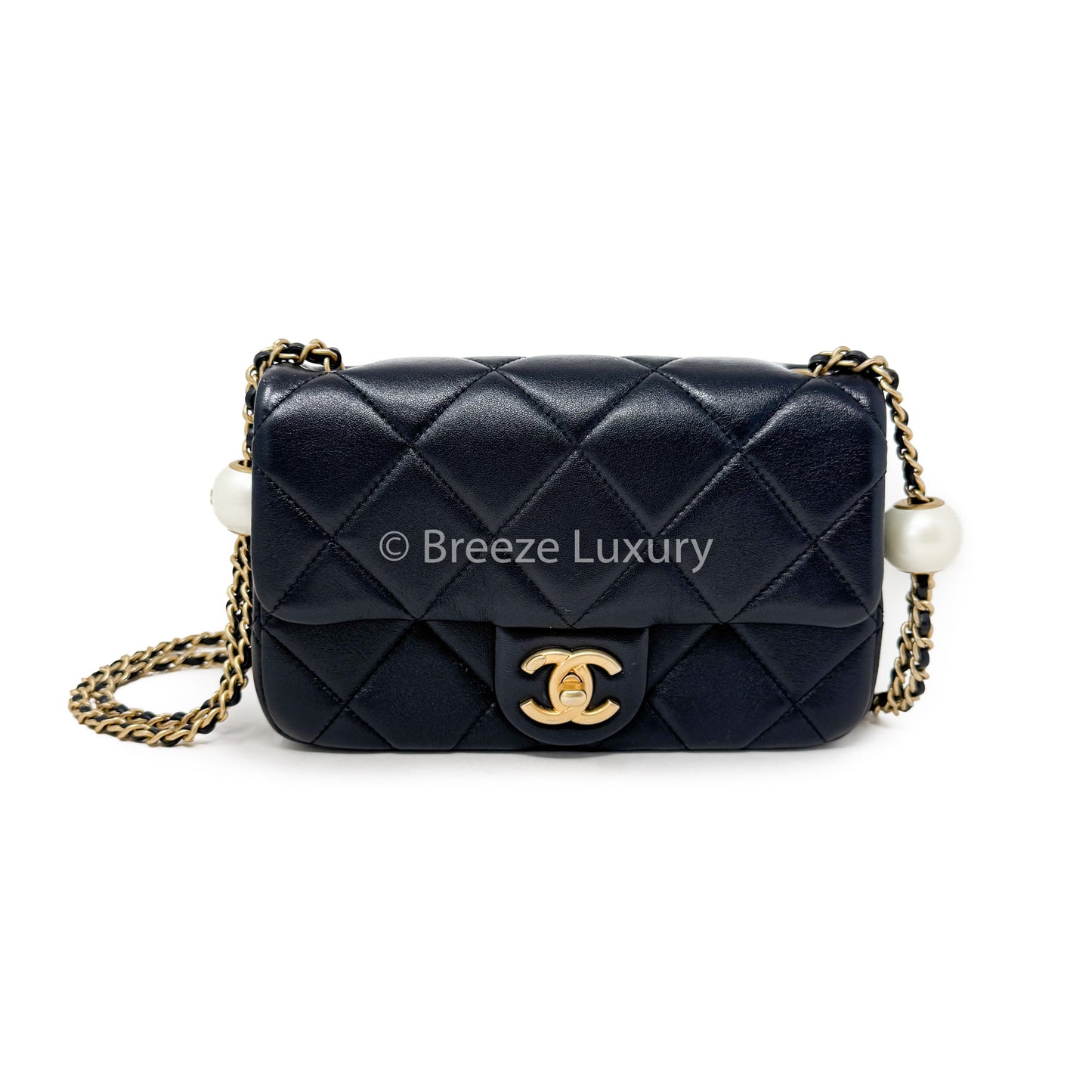Chanel Black Quilted Lambskin Pearl Small Flap