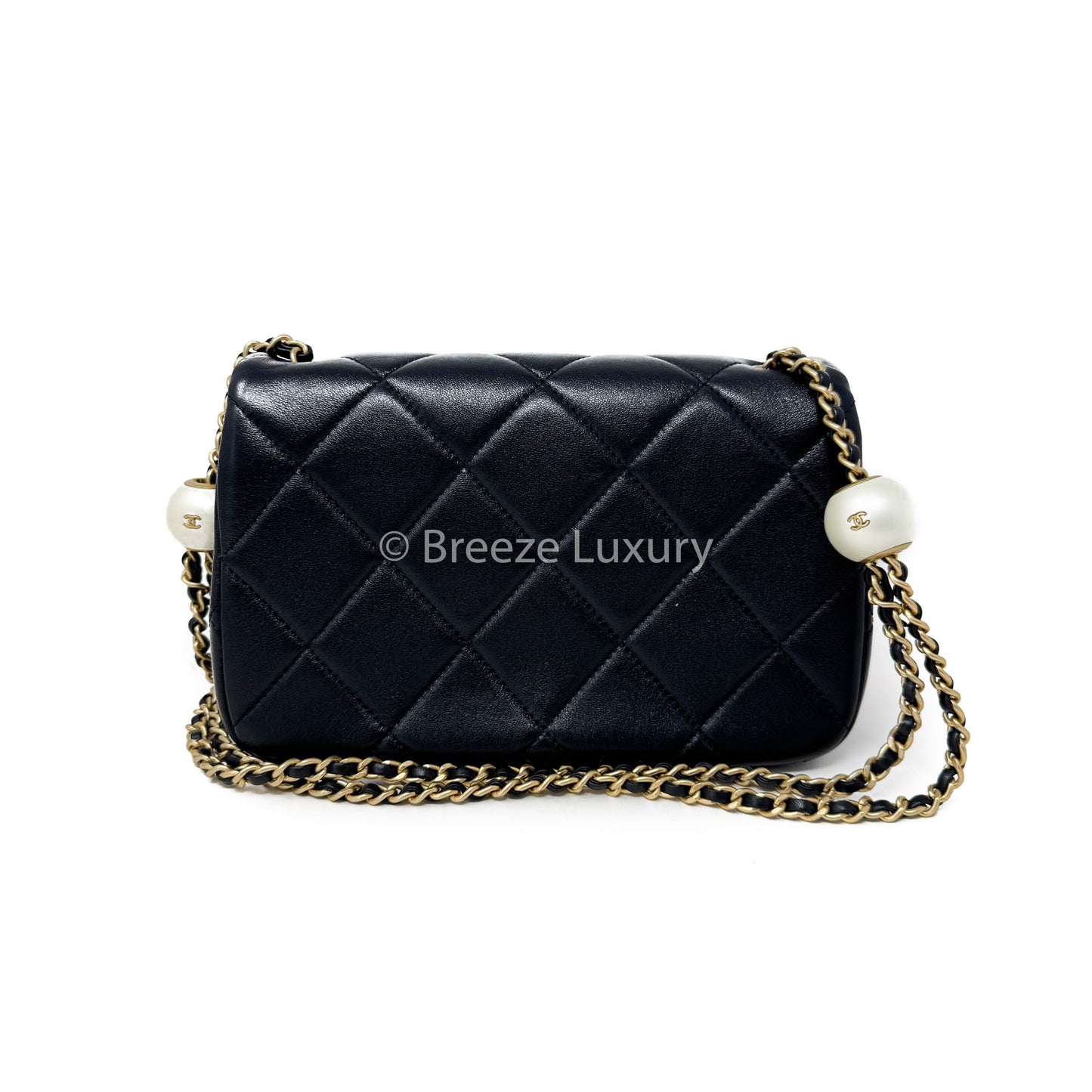 Chanel Black Quilted Lambskin Pearl Small Flap
