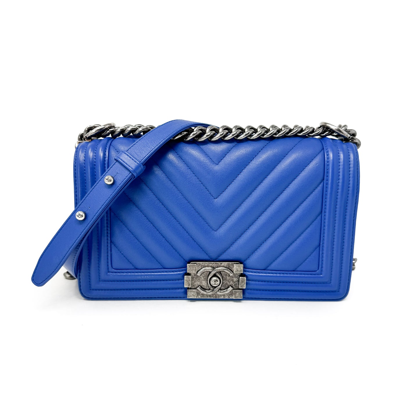 Chanel Medium Chevron Blue Boy Flap