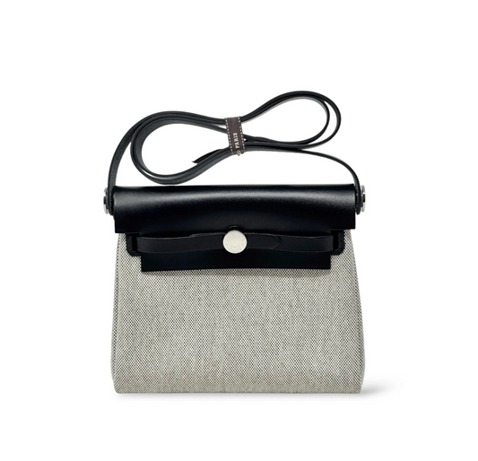 Hermès Mini Herbag Zip 20 Ecru/Black Toile