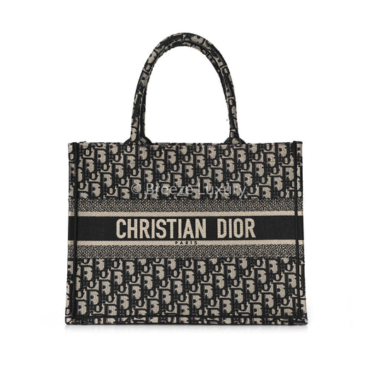 Christian Dior Book Medium Blue Oblique Embroidery Tote
