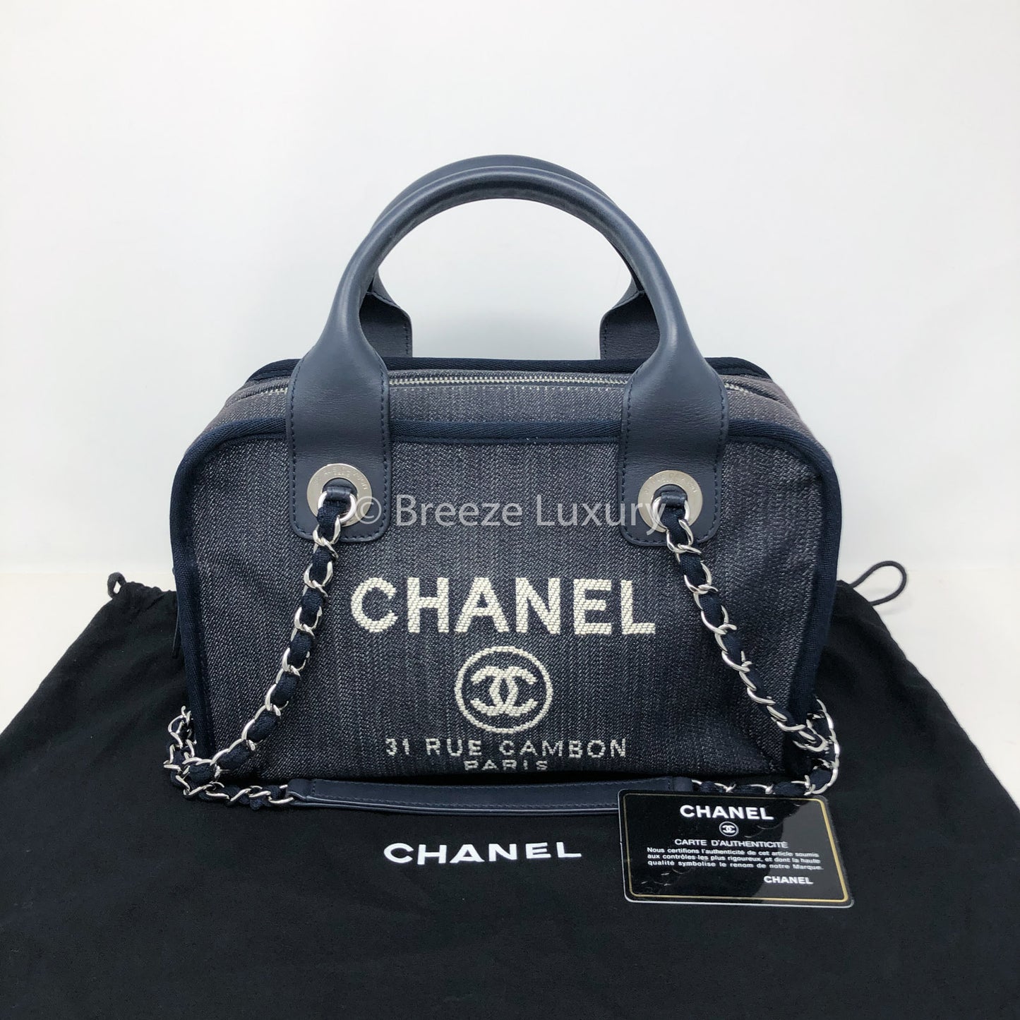 CHANEL Denim Deauville Bowling Bag Blue – Luxury Labels