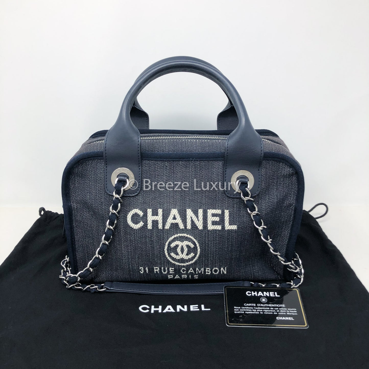 CHANEL Denim Deauville Bowling Bag Blue 846865