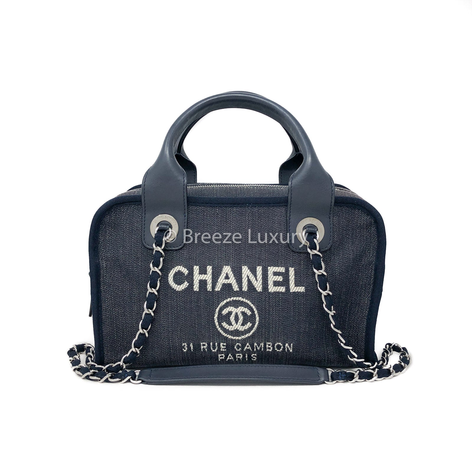 FWRD Renew Chanel Deauville Denim 2 Way Tote Bag in Blue
