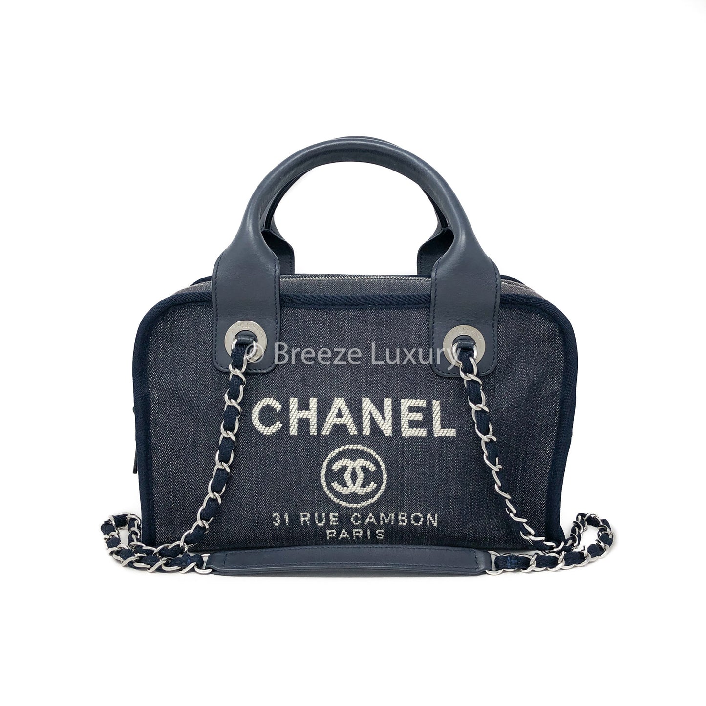 Chanel Blue Denim Deauville Bowling Bag – breezeluxury