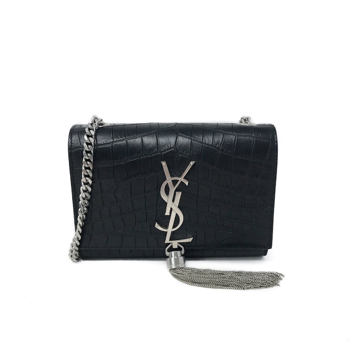 Saint Laurent Small Kate Embossed Croc Crossbody Bag