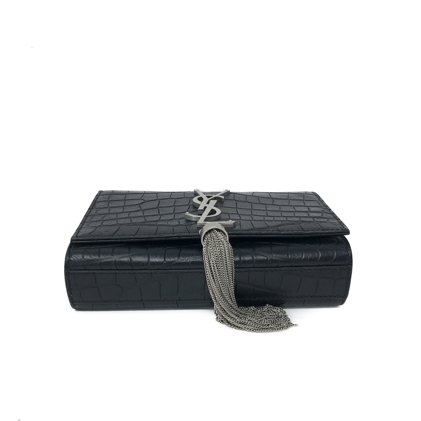 Saint Laurent Small Kate Embossed Croc Crossbody Bag