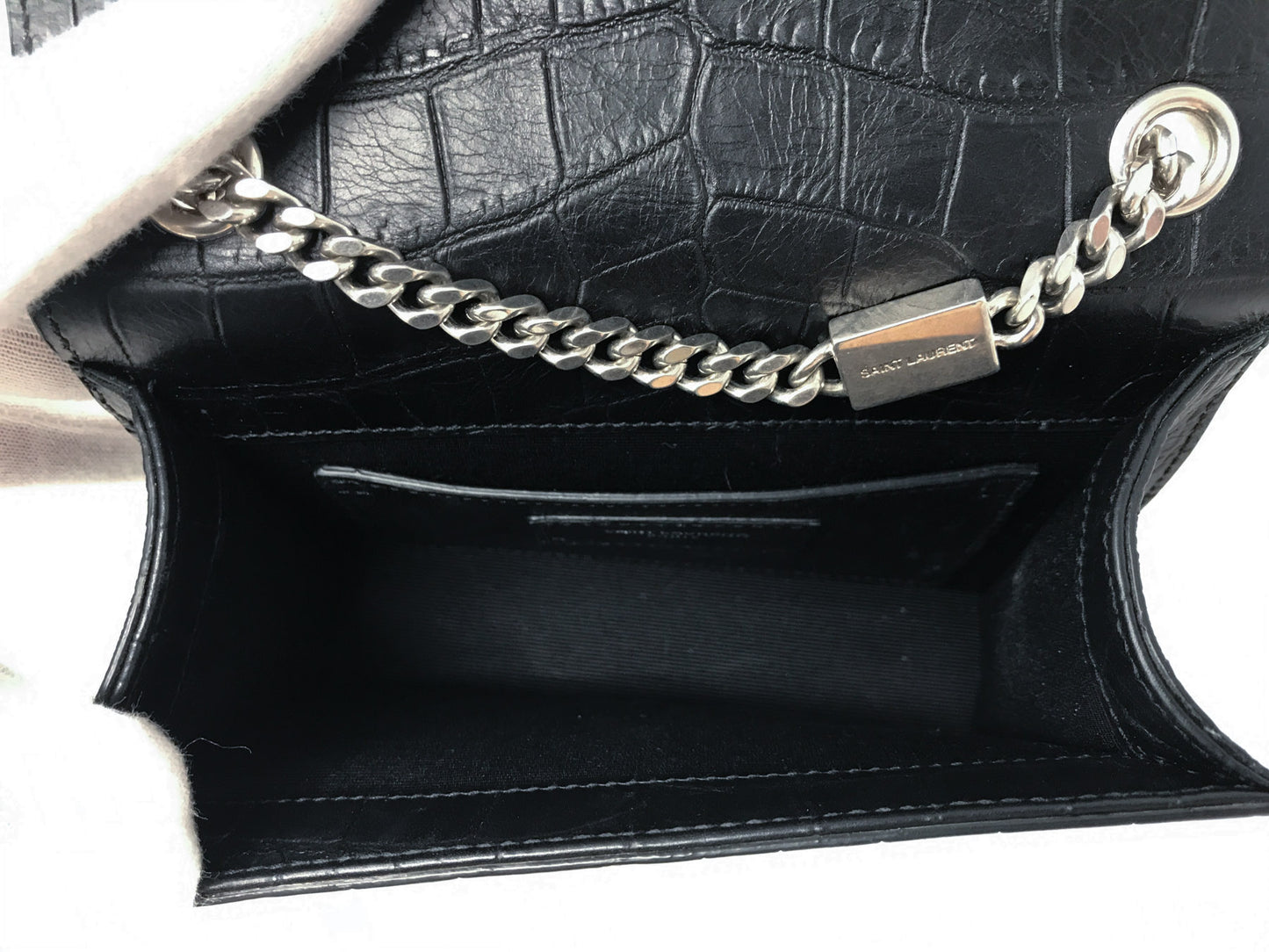 Saint Laurent Small Kate Embossed Croc Crossbody Bag